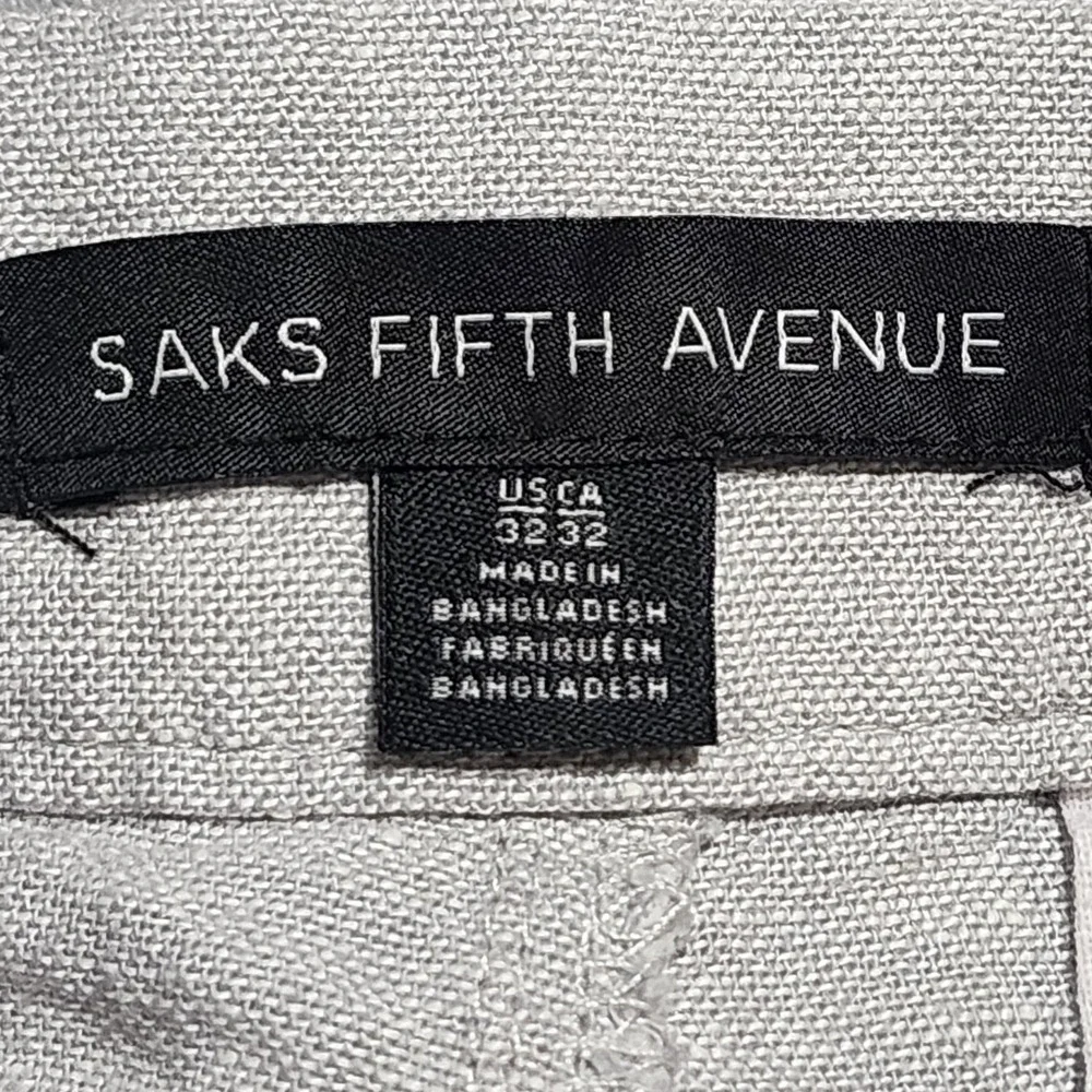 Saks Fifth Avenue Linen Blend Pants Mens 32x32 Gray Straight Leg Dress Slacks